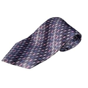 Roberto Villini Mens 100% Silk‎ Necktie Geometric Tie Gray/Pink/Blue 58"x3.75"